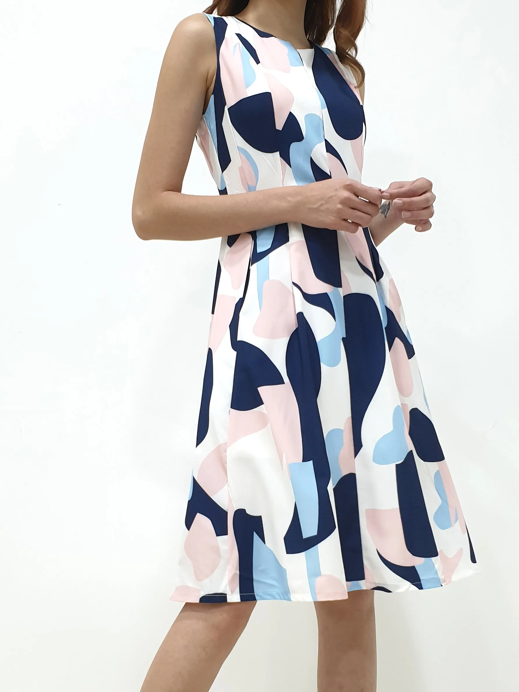 Print Slit Neckline A Line Dress (Non-returnable)