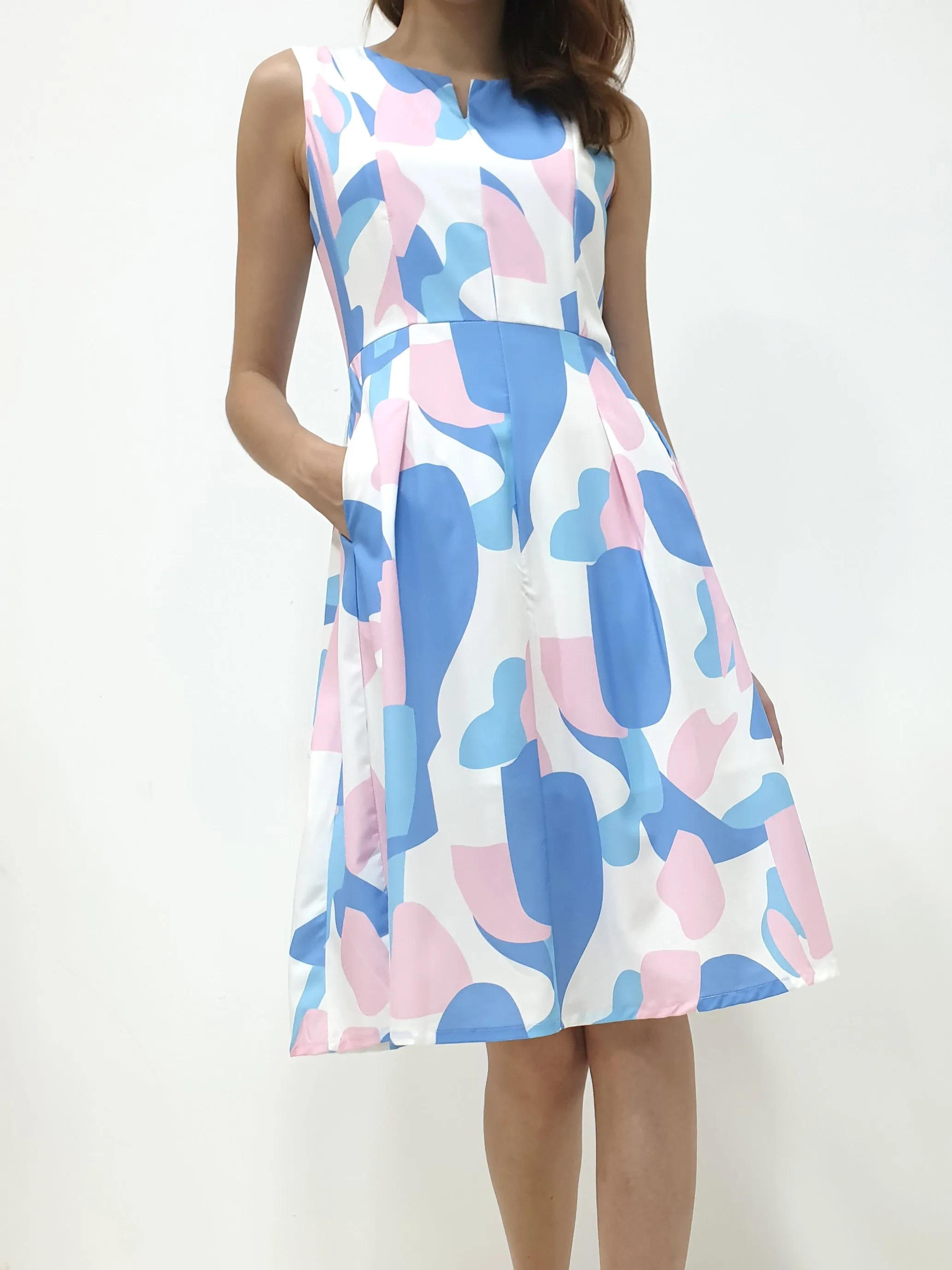 Print Slit Neckline A Line Dress (Non-returnable)