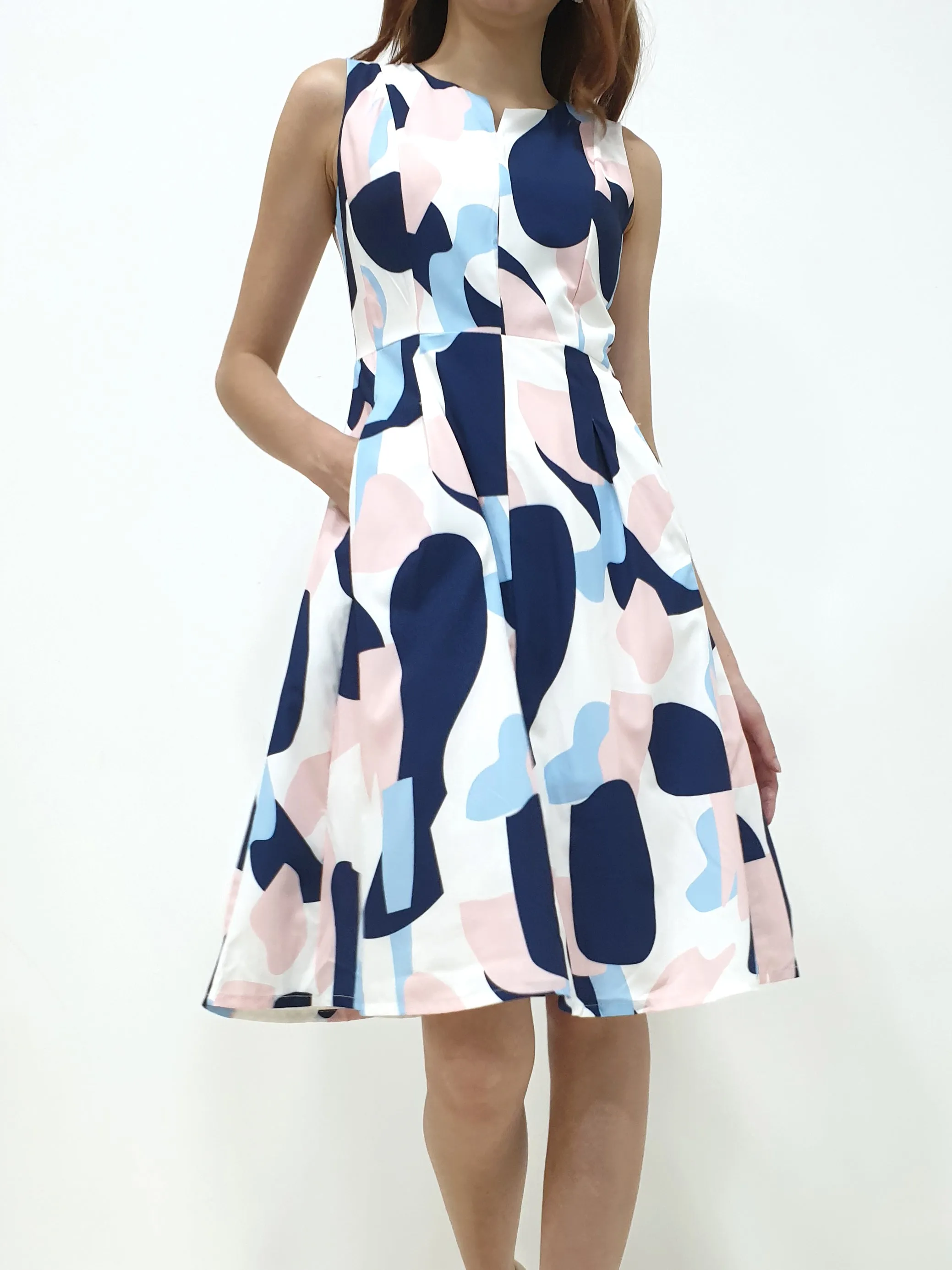 Print Slit Neckline A Line Dress (Non-returnable)
