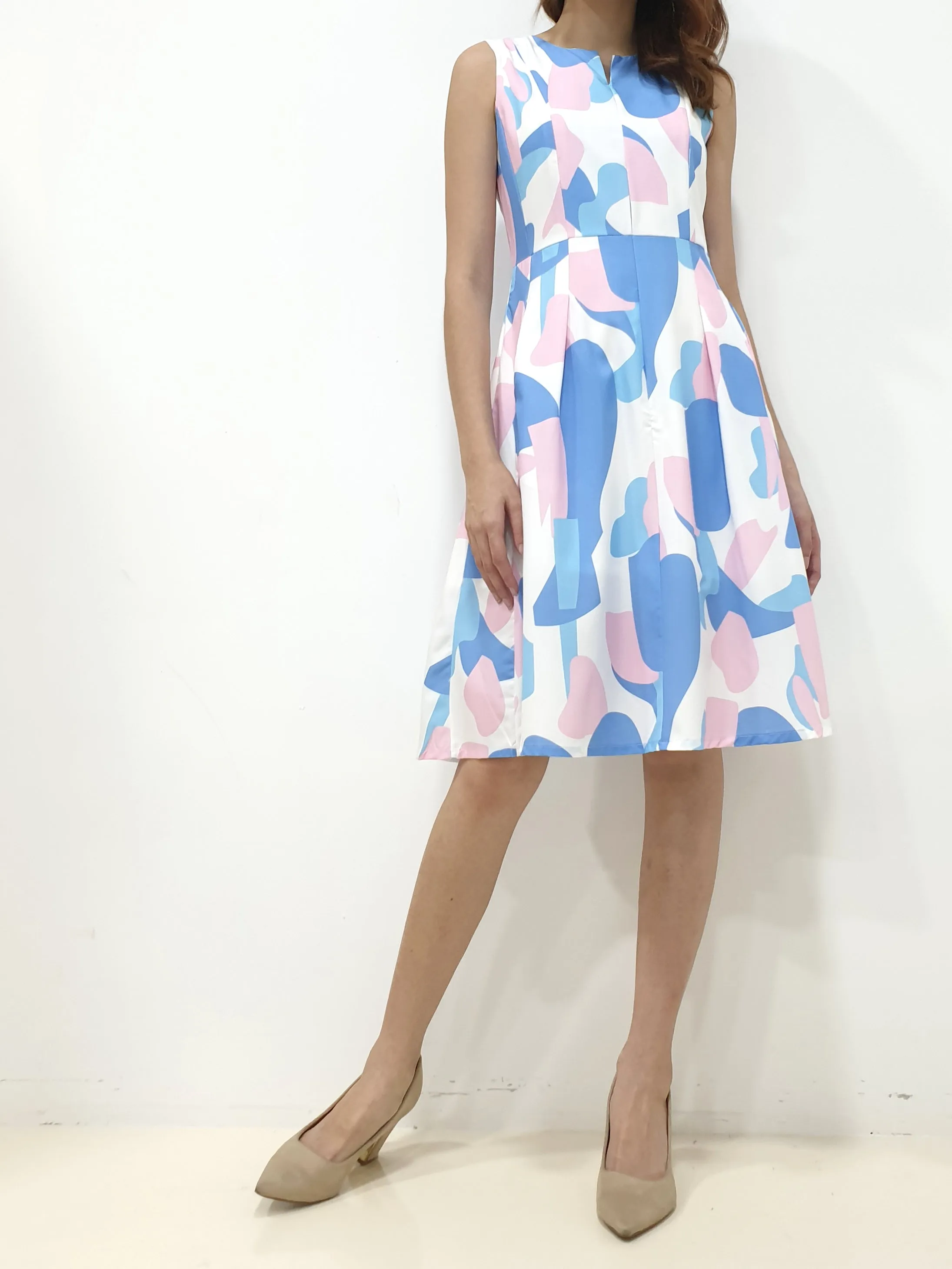 Print Slit Neckline A Line Dress (Non-returnable)