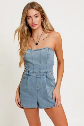 "Yacht Party" Strapless Denim Romper