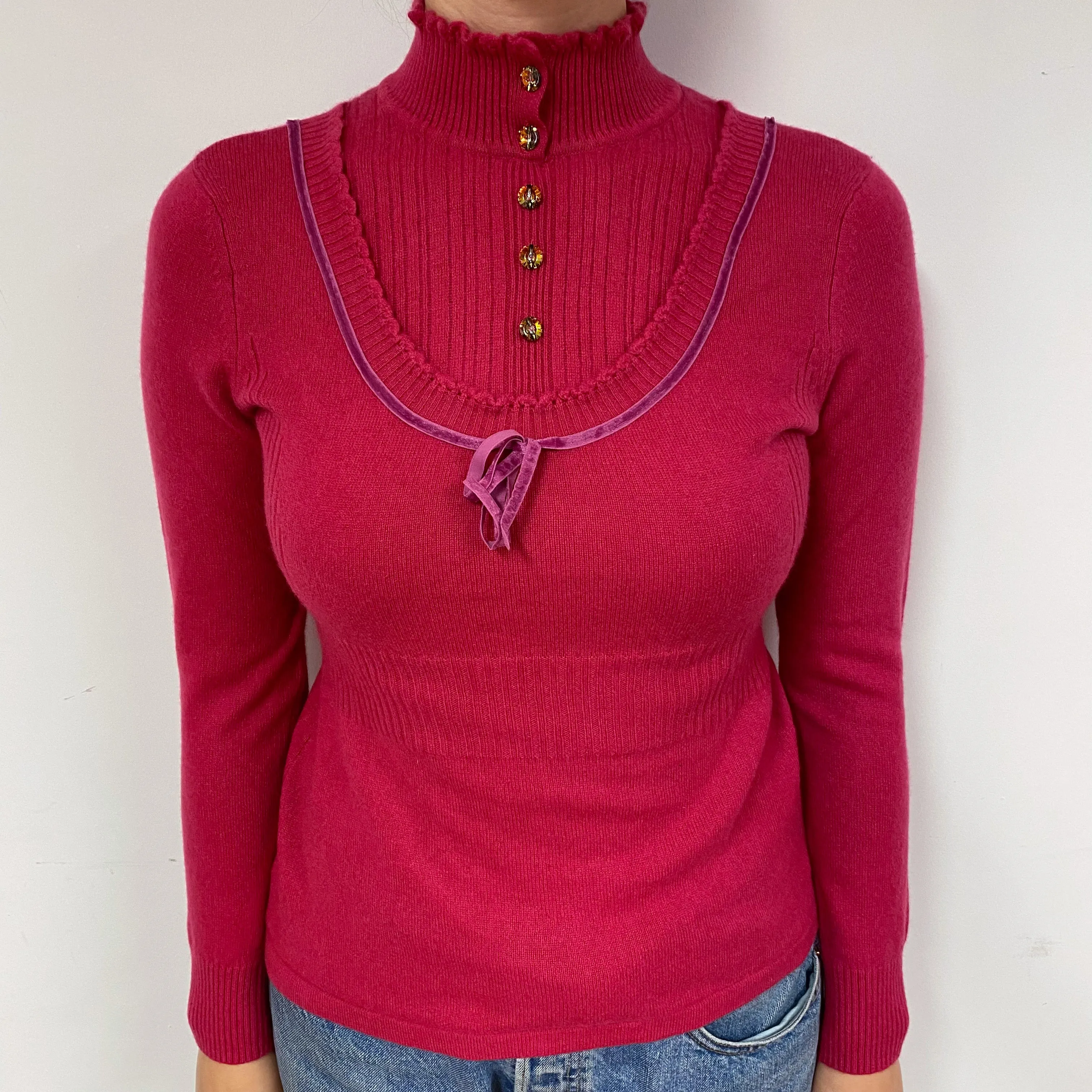 Rose Pink Cashmere Polo Neck Jumper Small