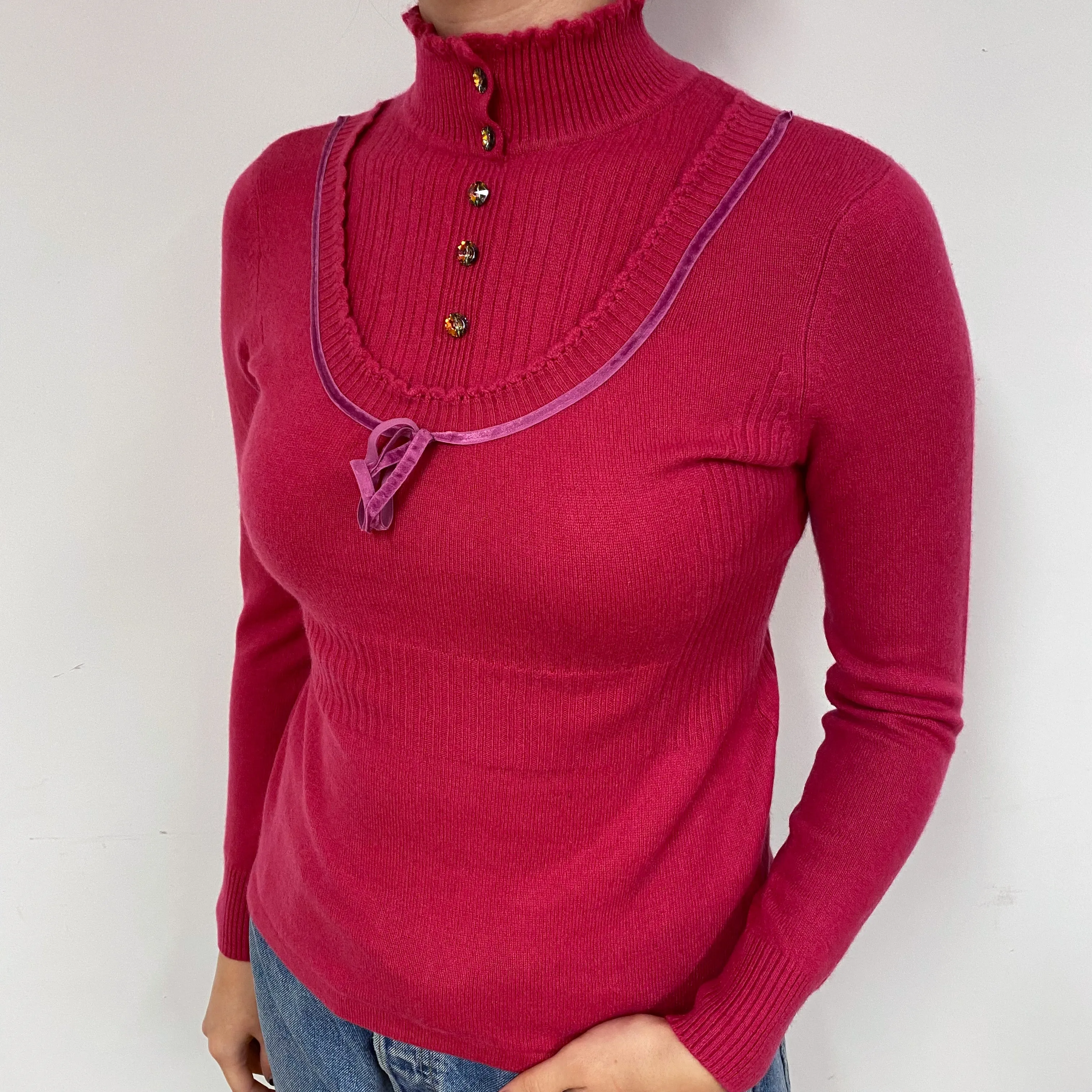 Rose Pink Cashmere Polo Neck Jumper Small