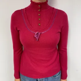 Rose Pink Cashmere Polo Neck Jumper Small