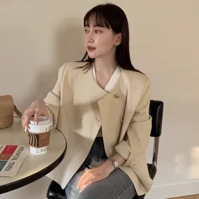 Round Neck Collarless Jacket with Side Buttons