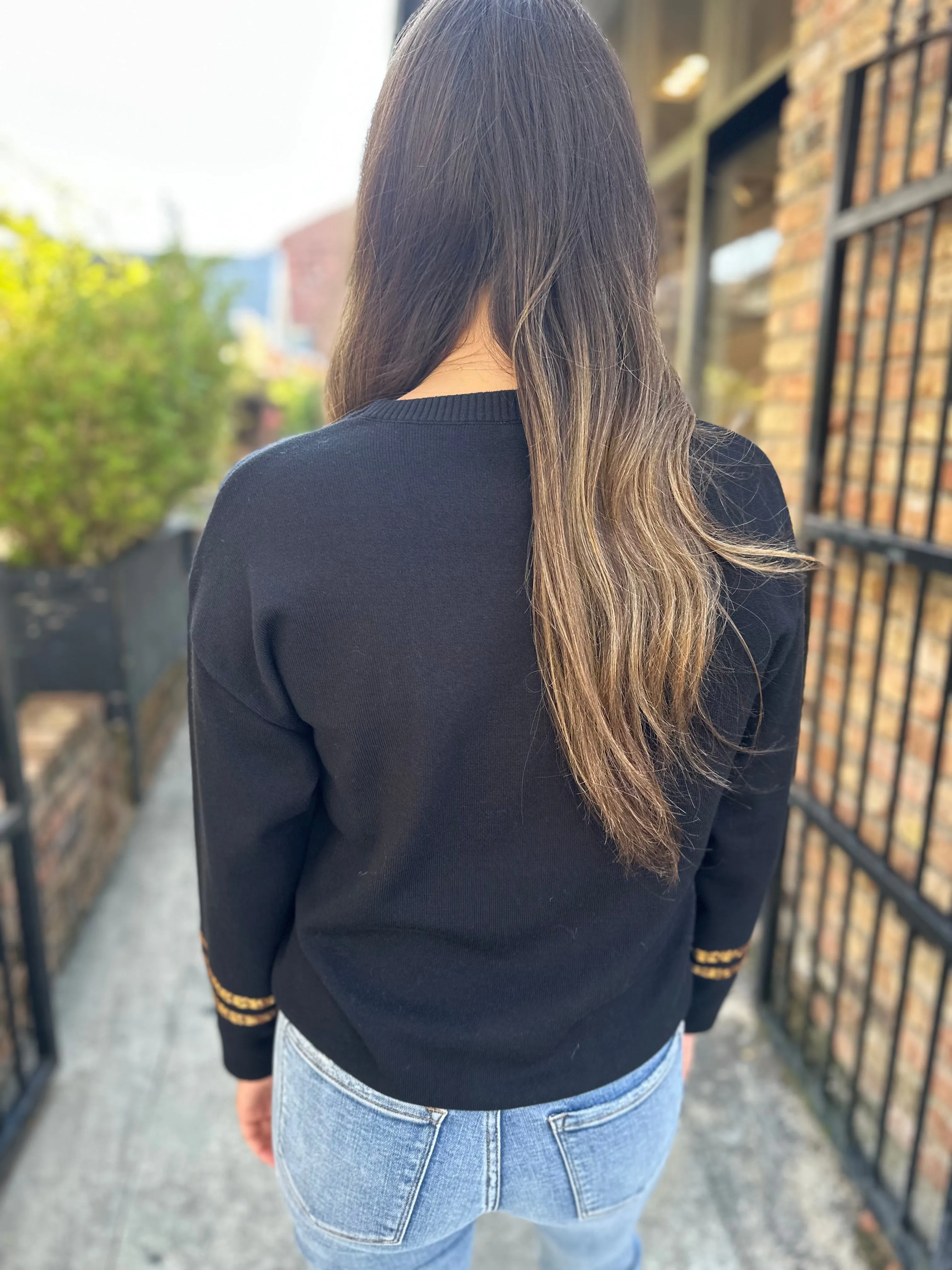 Saints Sequin Sweater Top- Black