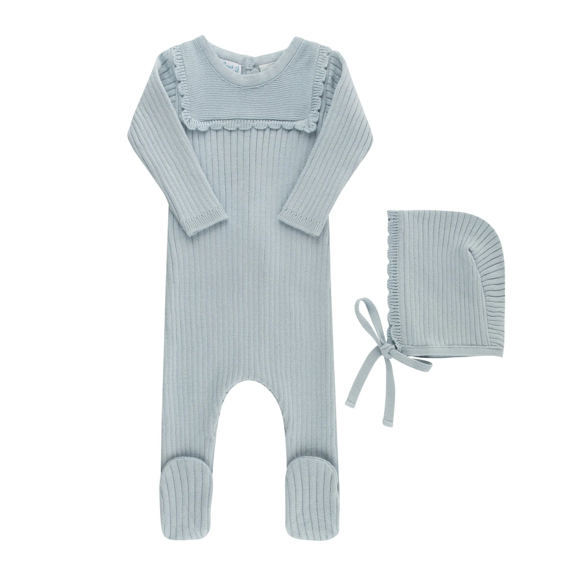 Scallop Trimmed Rib Knit Romper & Bonnet