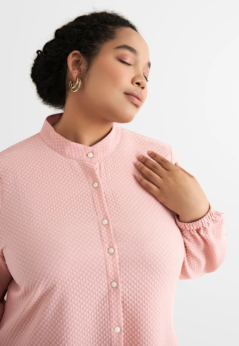 Selena Wrinkle Resistant Square Textured Tunic Blouse