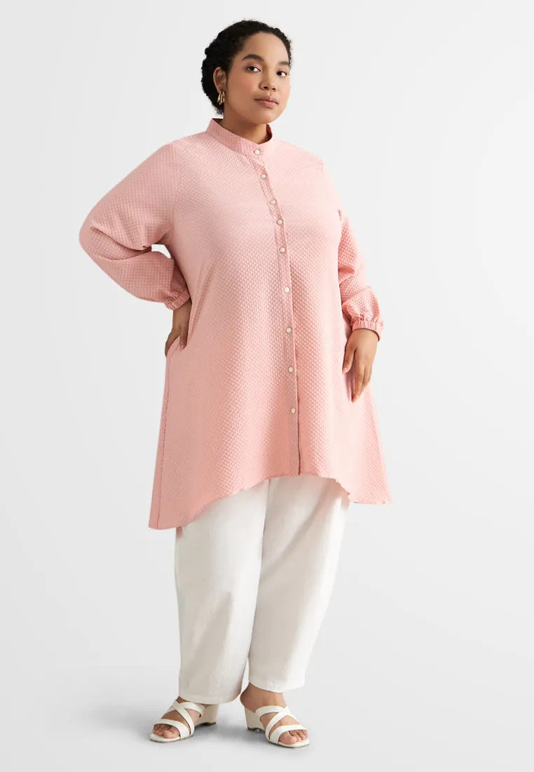 Selena Wrinkle Resistant Square Textured Tunic Blouse