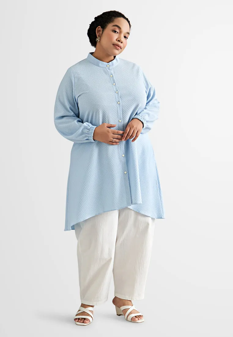 Selena Wrinkle Resistant Square Textured Tunic Blouse