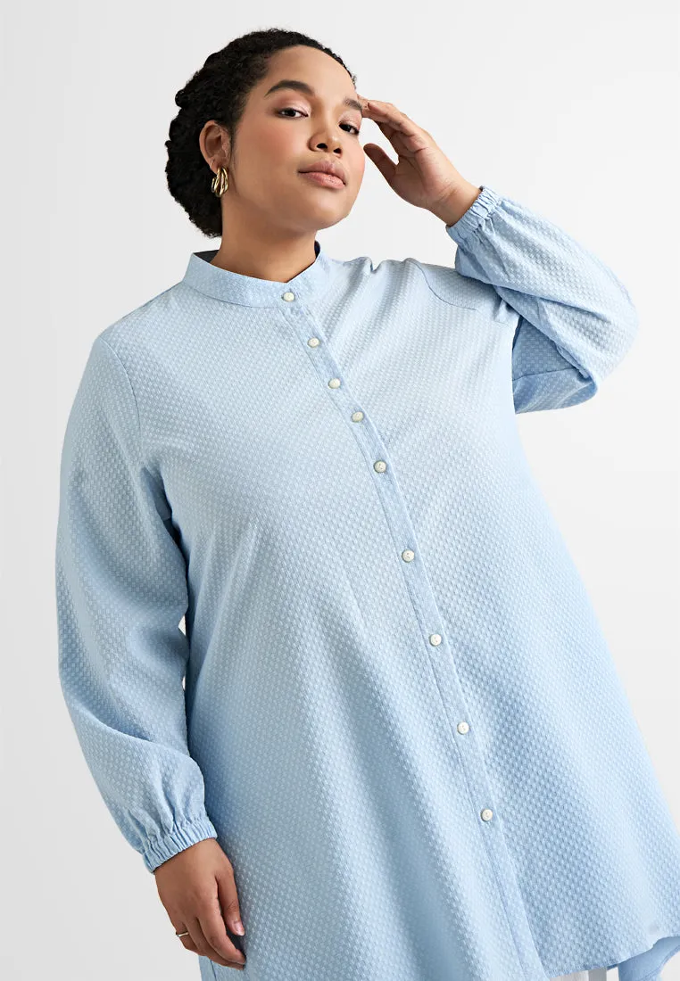 Selena Wrinkle Resistant Square Textured Tunic Blouse