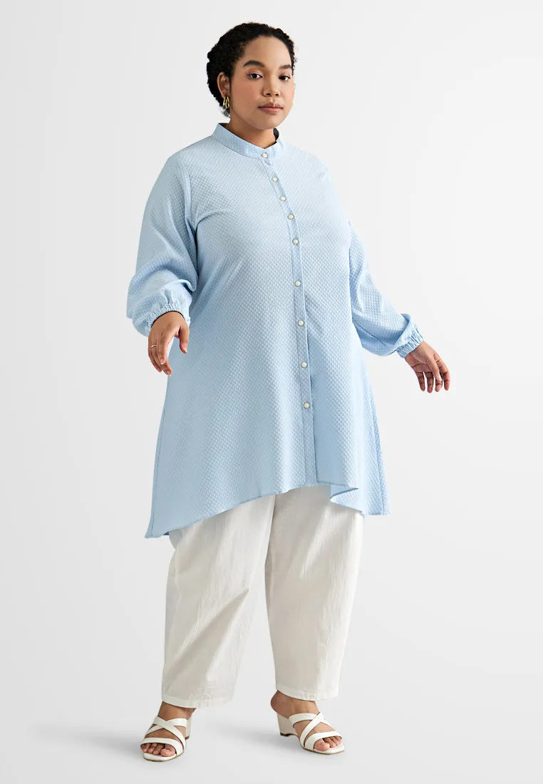 Selena Wrinkle Resistant Square Textured Tunic Blouse