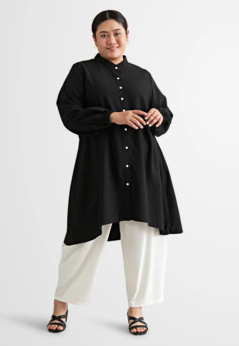 Selena Wrinkle Resistant Square Textured Tunic Blouse