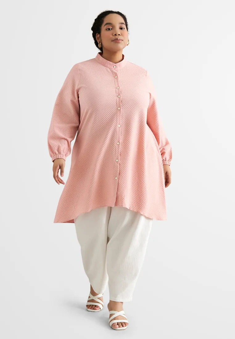 Selena Wrinkle Resistant Square Textured Tunic Blouse