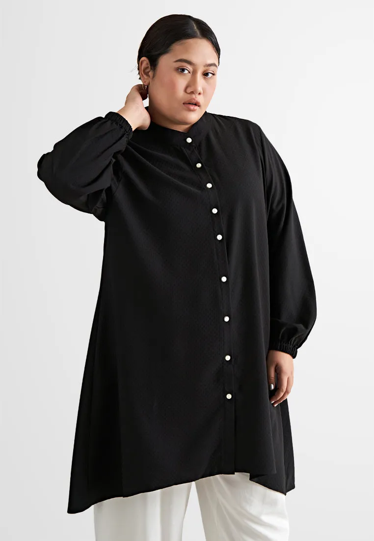 Selena Wrinkle Resistant Square Textured Tunic Blouse