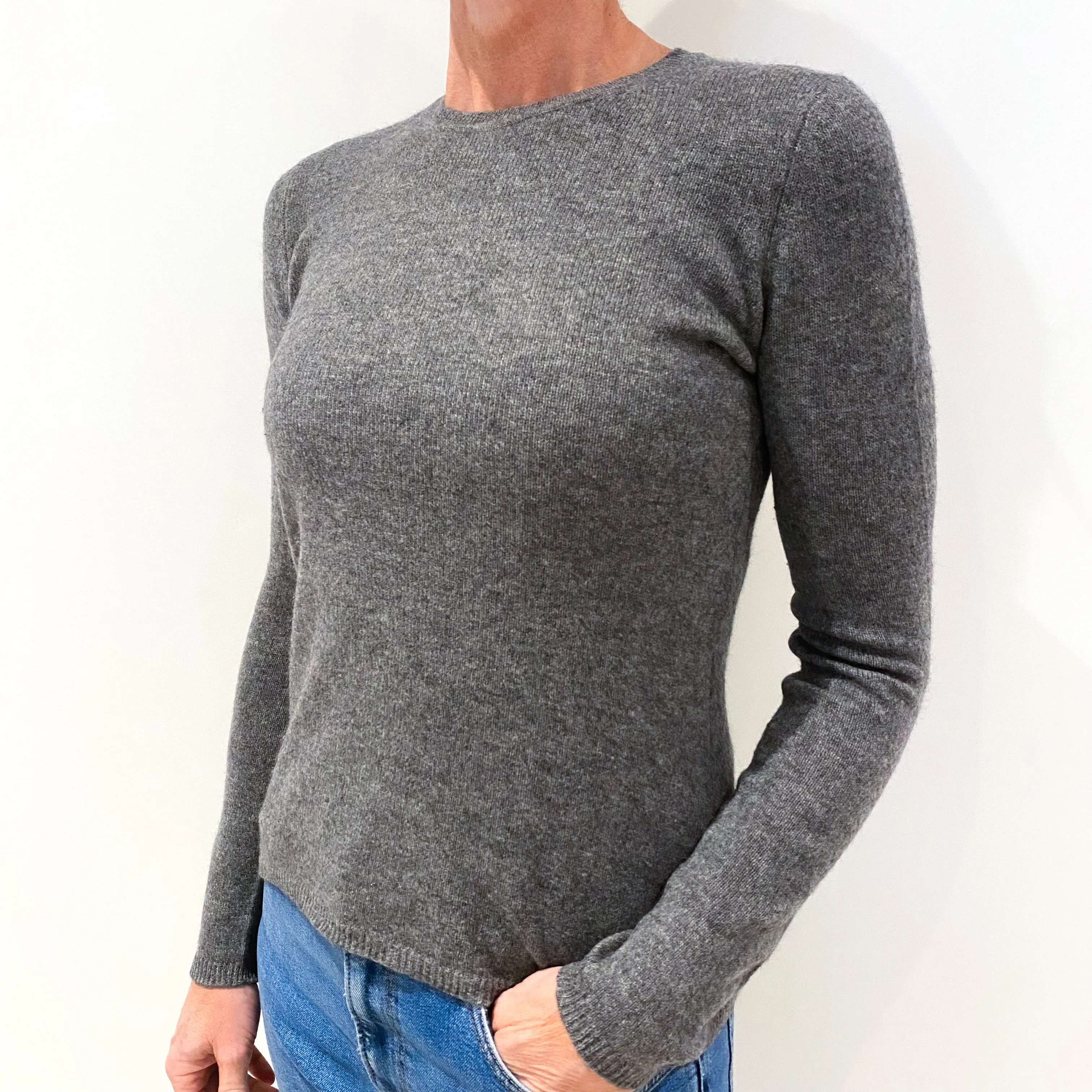Slate Grey Lightweight Cashmere Crew Neck Jumper Small