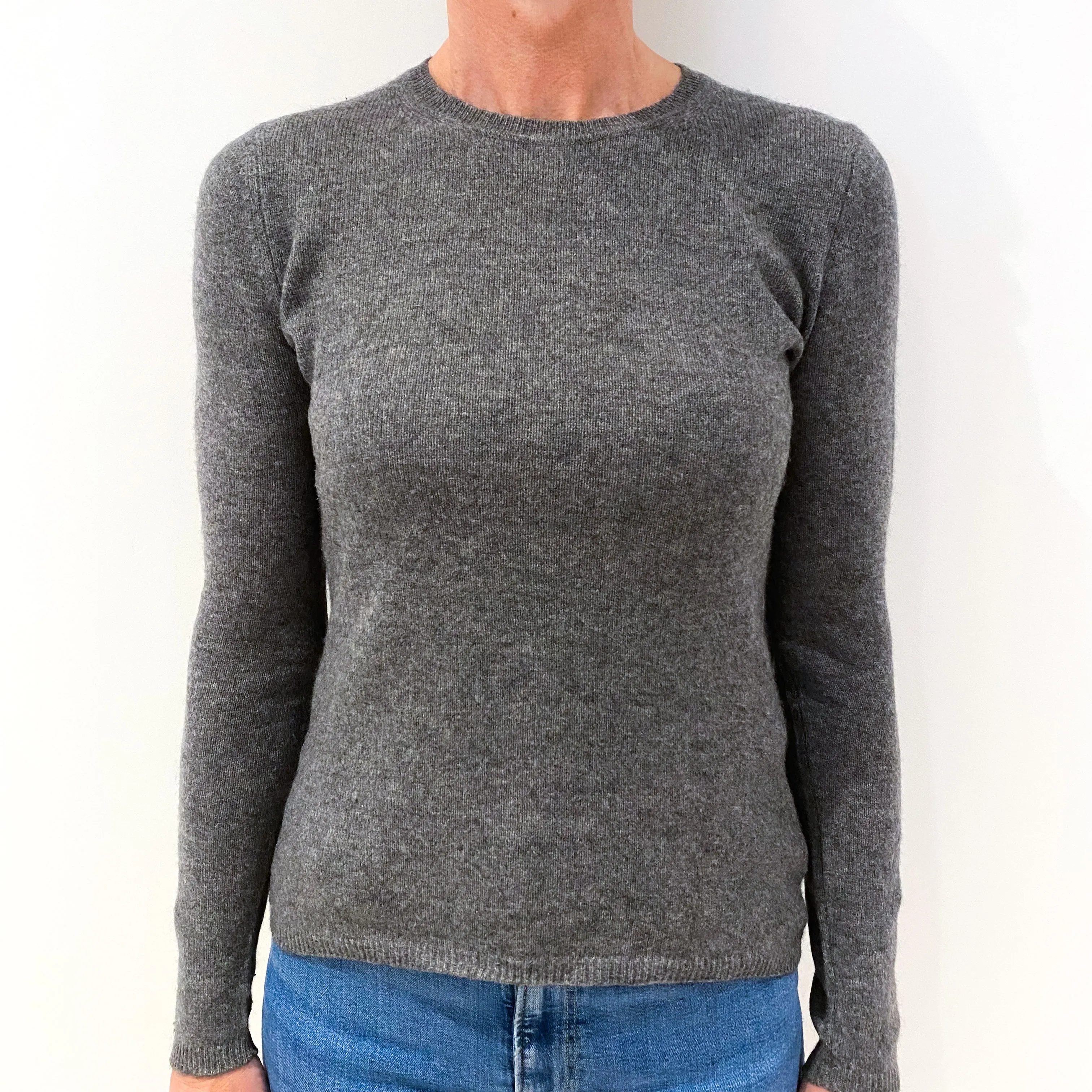 Slate Grey Lightweight Cashmere Crew Neck Jumper Small