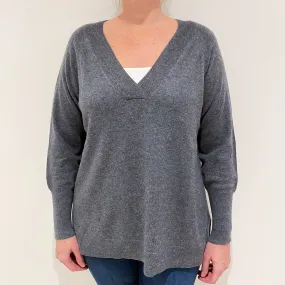 Slate Grey Slouchy Cashmere V-Neck Jumper Large