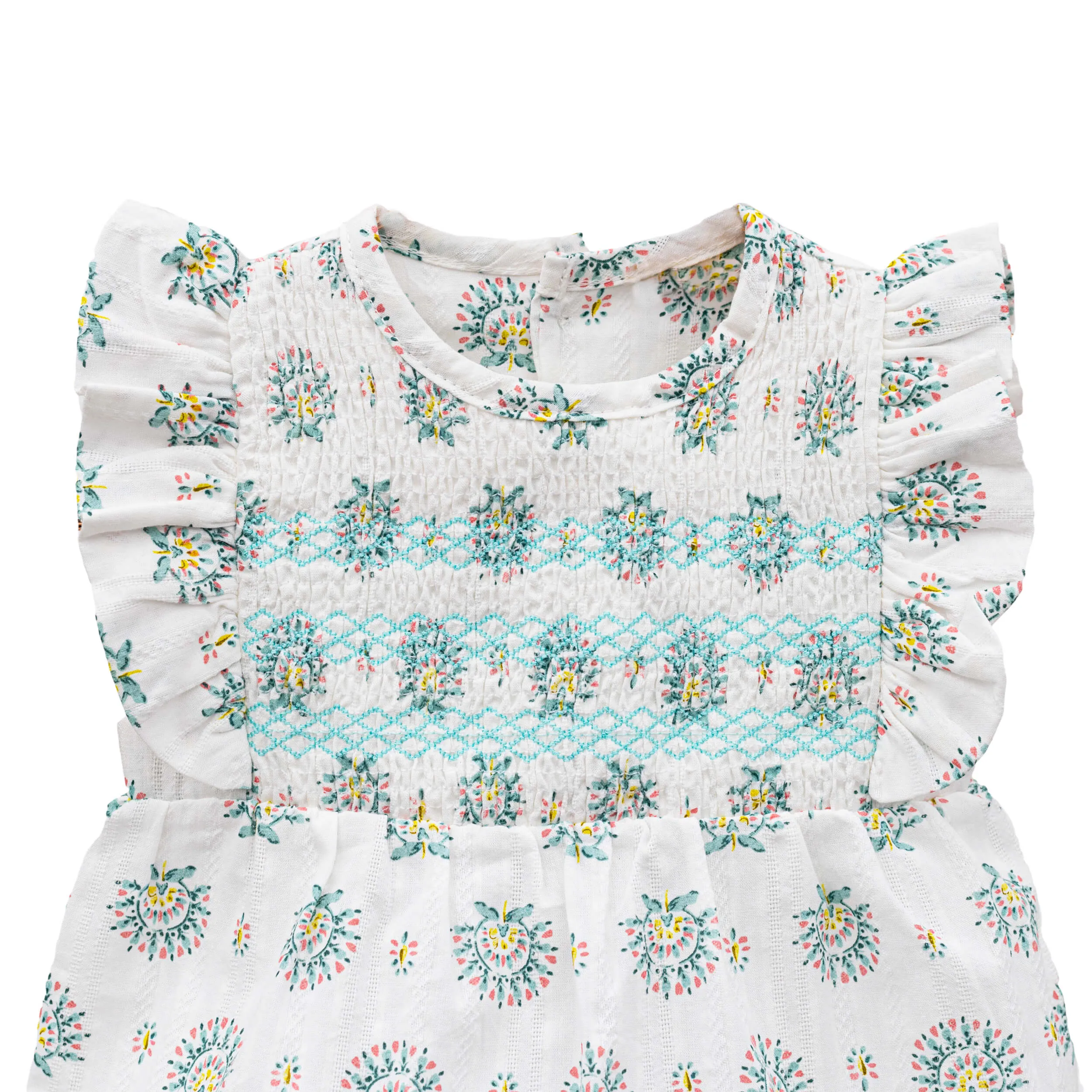 Smocked Baby Romper with Frill Shoulders (3M - 12M)