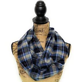 Smokey Grey, Dusty Blue, Black, and White Luxe Collection Plaid Infinity and Blanket Scarves