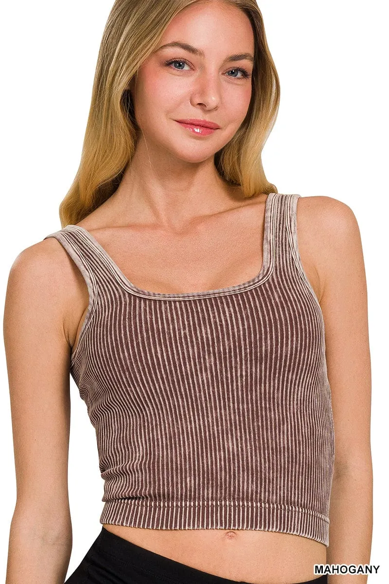 STONE WASHED RIBBED SEAMLESS WITH BRA PAD TANKS
