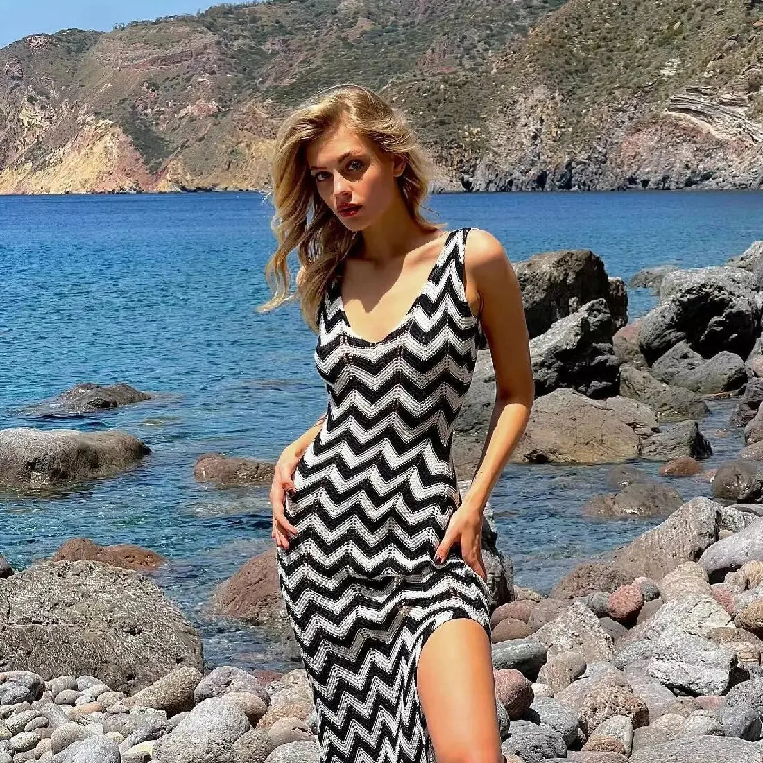 Striped Knit Contrast Women Dress