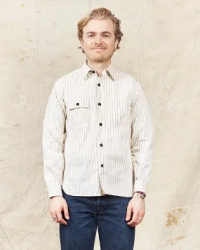 Sugar Cane & Co Fiction Romance 8.5oz. White Wabash Stripe Work Shirt SC27076