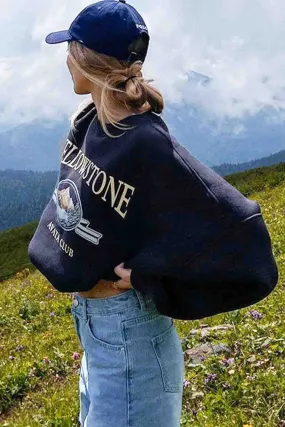 TastyHottie - Navy blue Printed Crew Neck Long Sleeve Sweatshirt