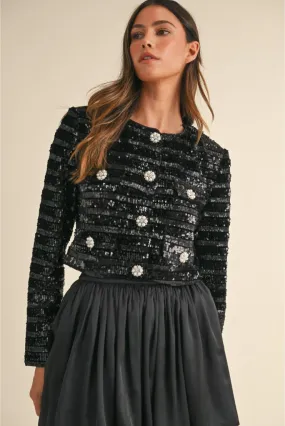 Taylor Sequined Velvet Jeweled Cropped Jacket