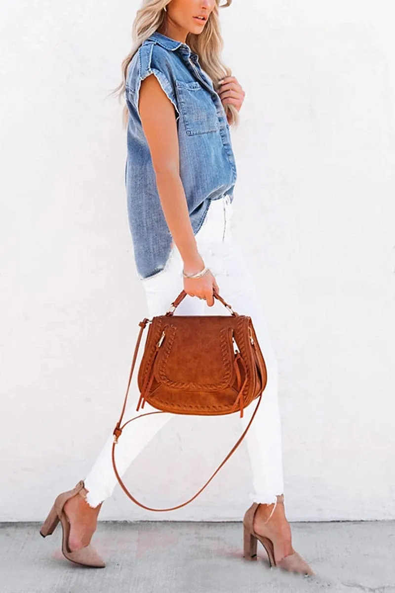 TB692 Button Front Sleeveless Denim Shirt