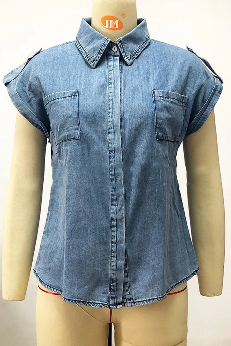 TB692 Button Front Sleeveless Denim Shirt