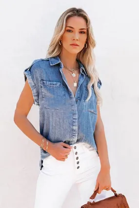 TB692 Button Front Sleeveless Denim Shirt