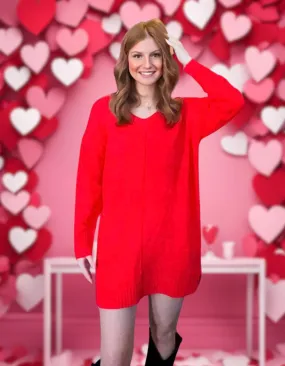 Totally Smitten Sweater Dress in Red
