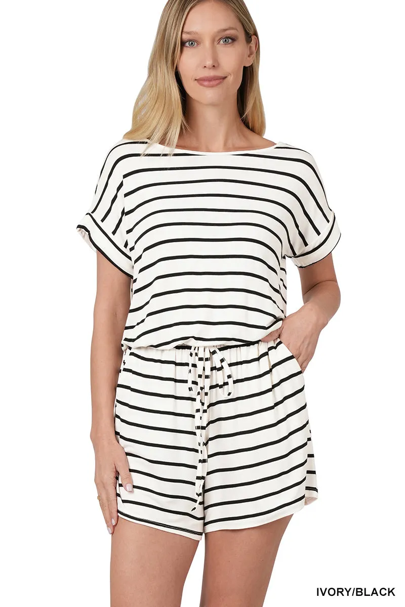 Tristan Soft Romper In White Stripe
