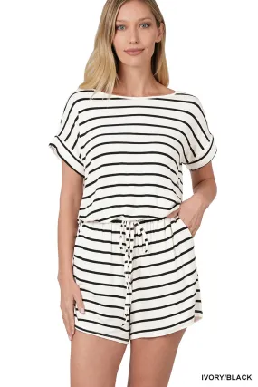 Tristan Soft Romper In White Stripe