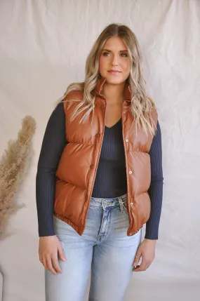 Vince Faux Leather Puffer Vest