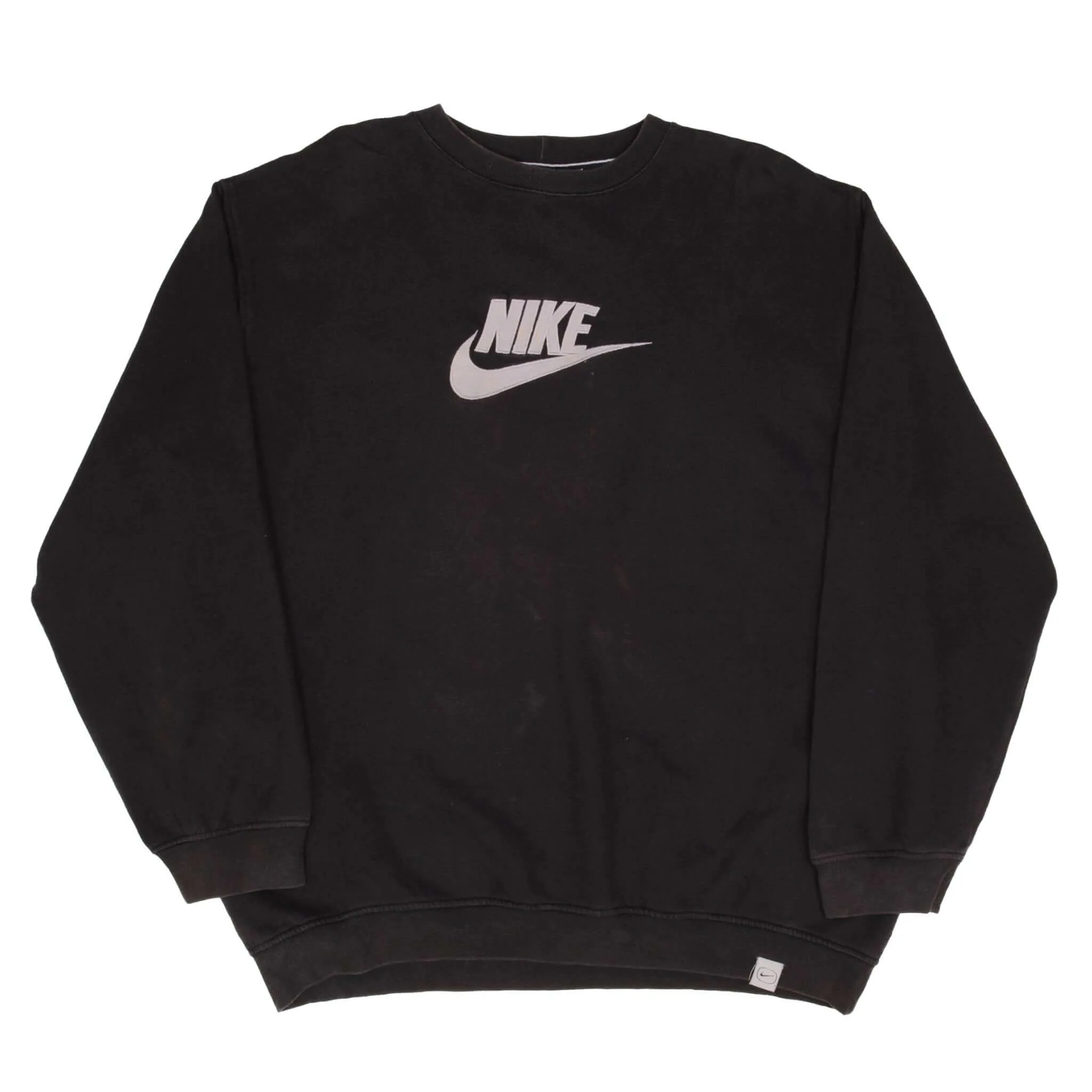 VINTAGE NIKE SWOOSH SPELLOUT BLACK SWEATSHIRT 2000S SIZE 2XL