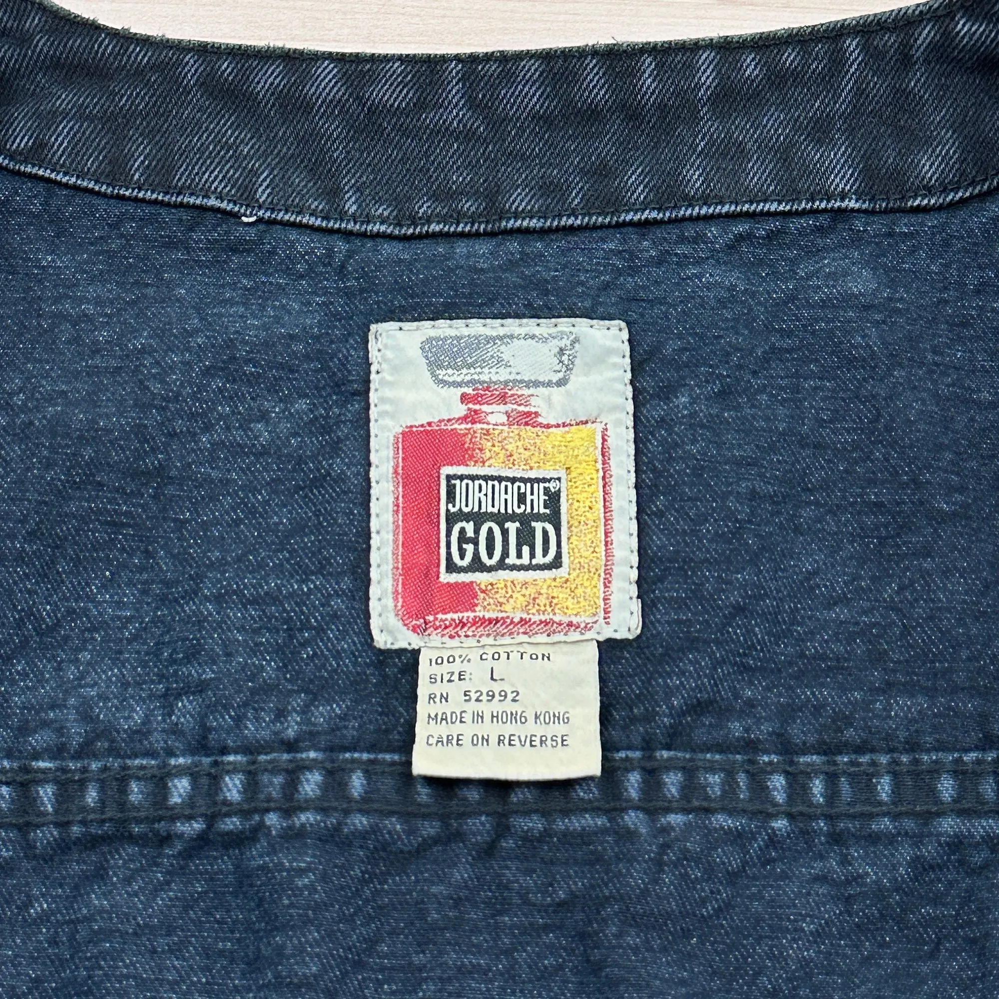 Vintage Women's Jordache Gold Collarless Cropped Denim Jacket - Fits Women's Medium