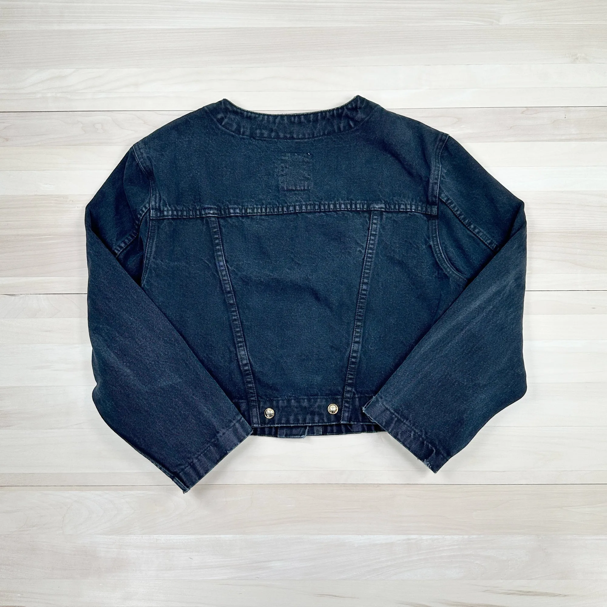Vintage Women's Jordache Gold Collarless Cropped Denim Jacket - Fits Women's Medium