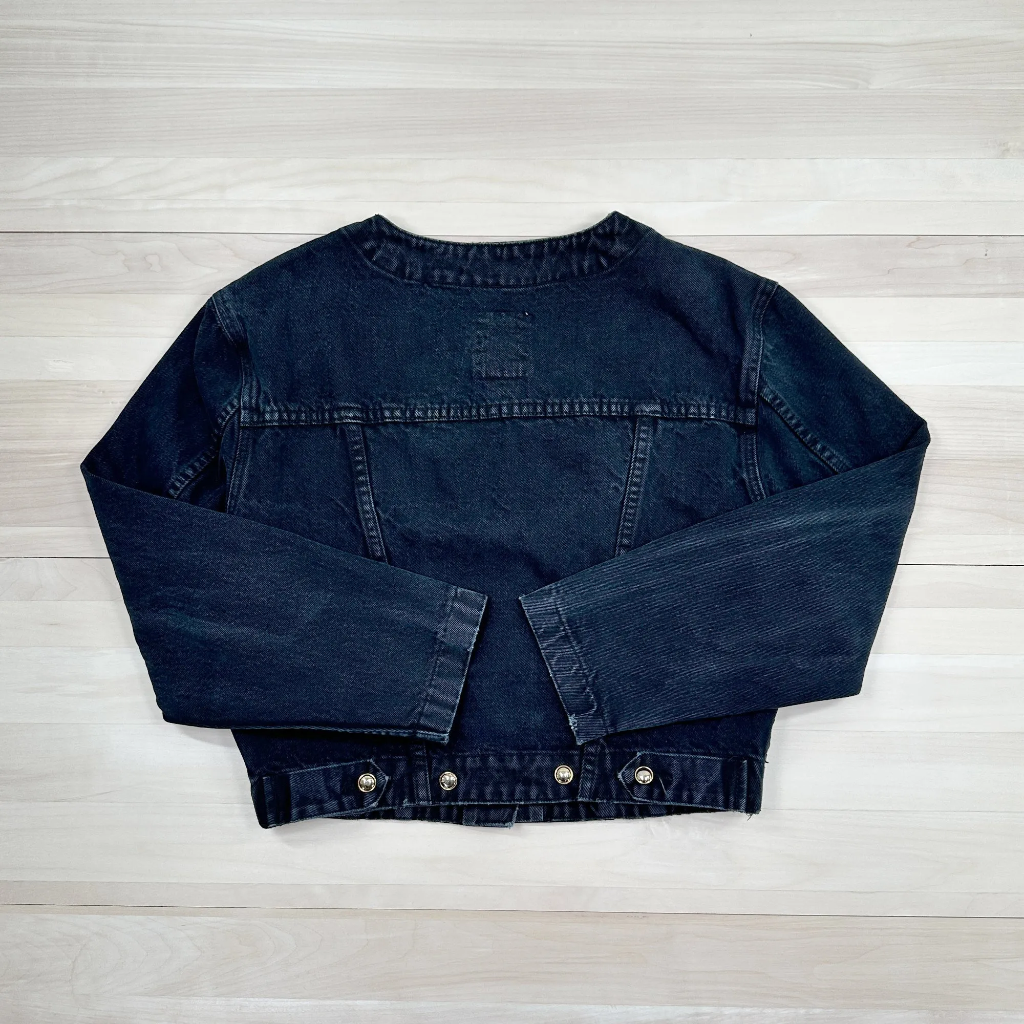 Vintage Women's Jordache Gold Collarless Cropped Denim Jacket - Fits Women's Medium