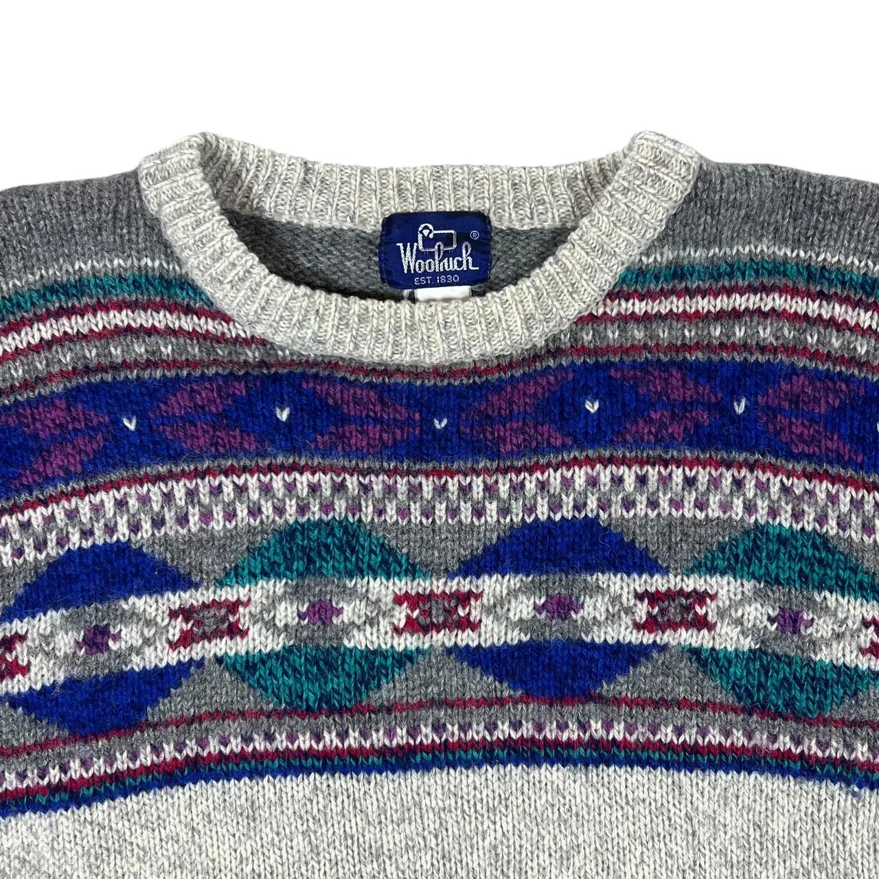 Vintage WOOLRICH Multi Patterned Wool Knit Crewneck Sweater Jumper