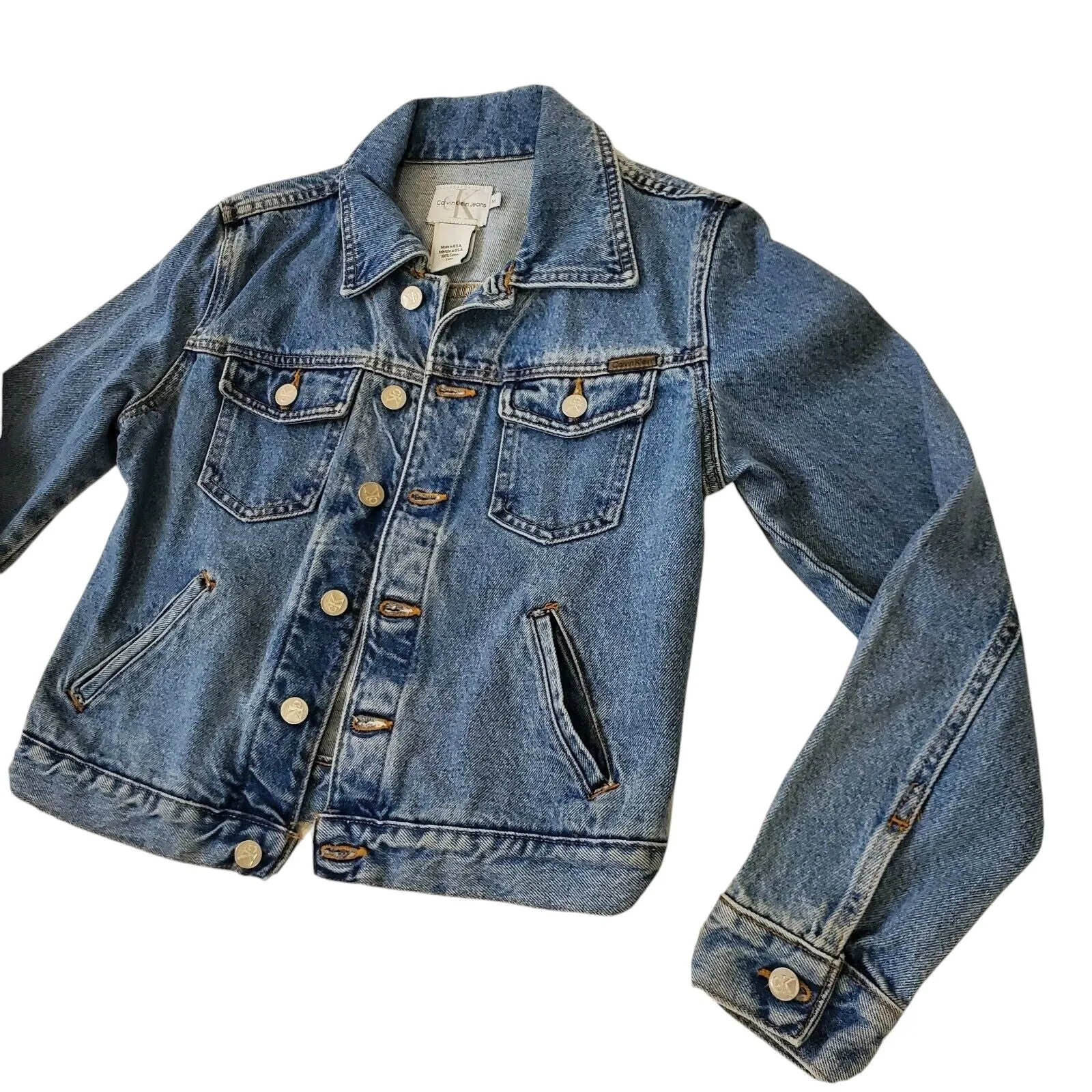 Vtg Calvin Klein Cropped Denim Jacket Size Medium