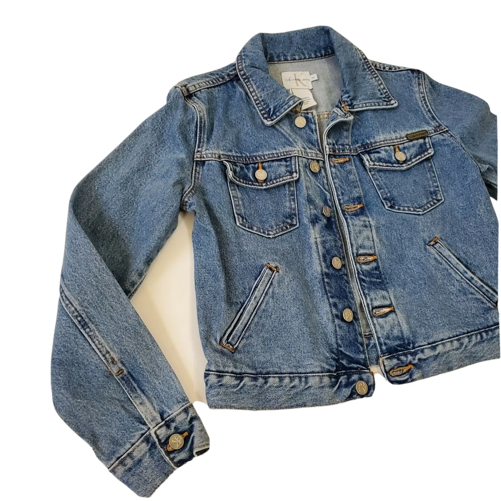 Vtg Calvin Klein Cropped Denim Jacket Size Medium