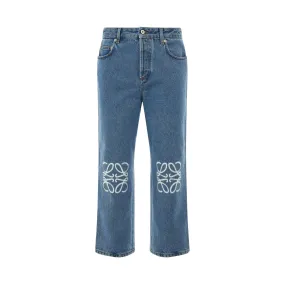 Women Anagram Cropped Jeans in Mid Blue Denim