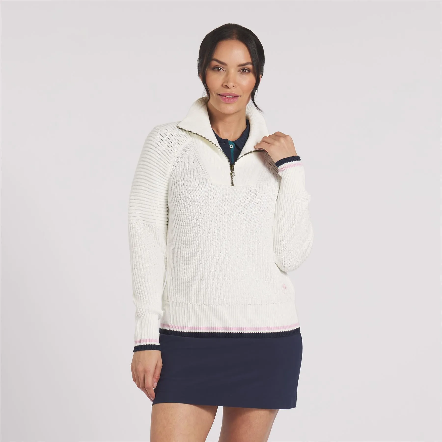 Womens AP Quarter Zip Sweater Warm White - AW24