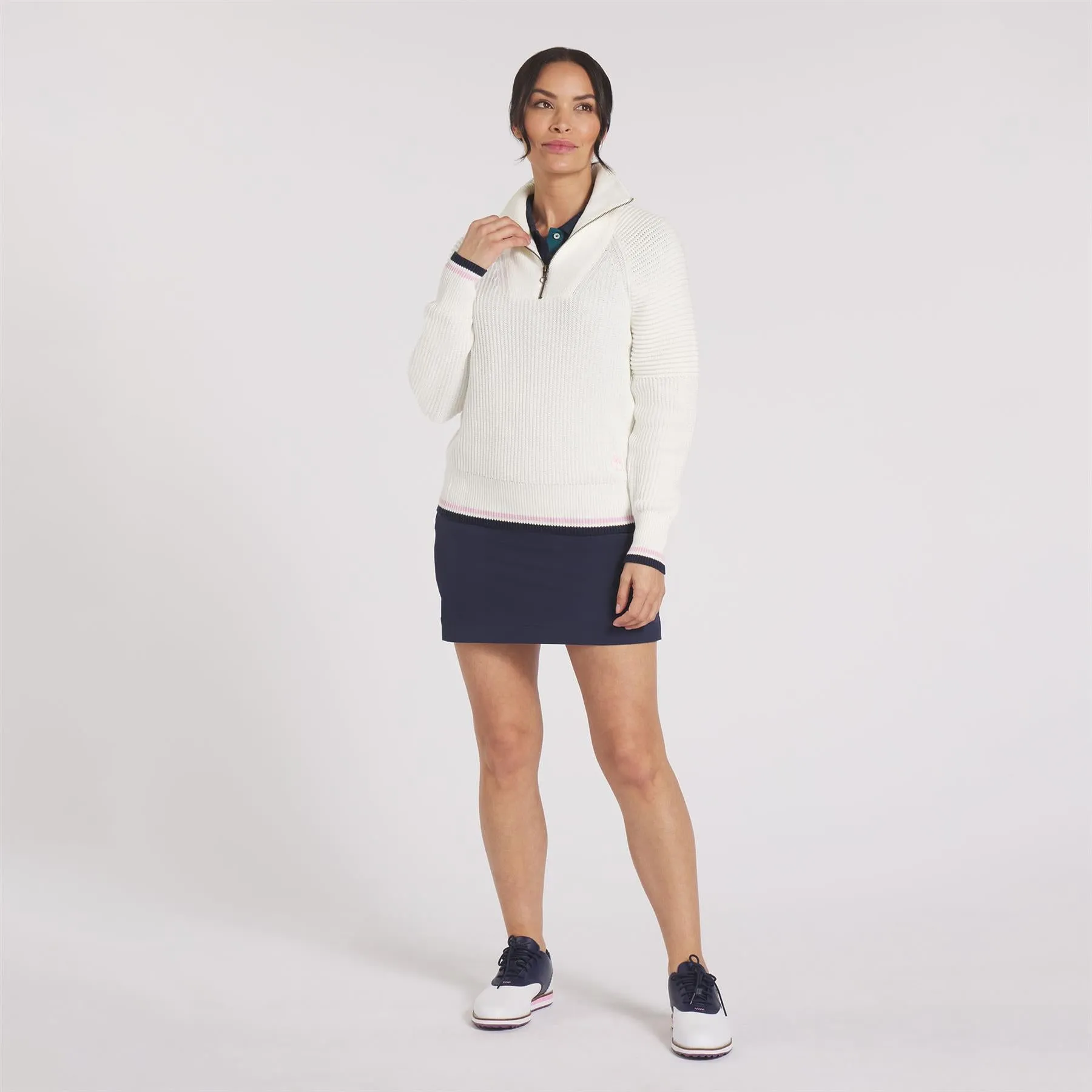 Womens AP Quarter Zip Sweater Warm White - AW24