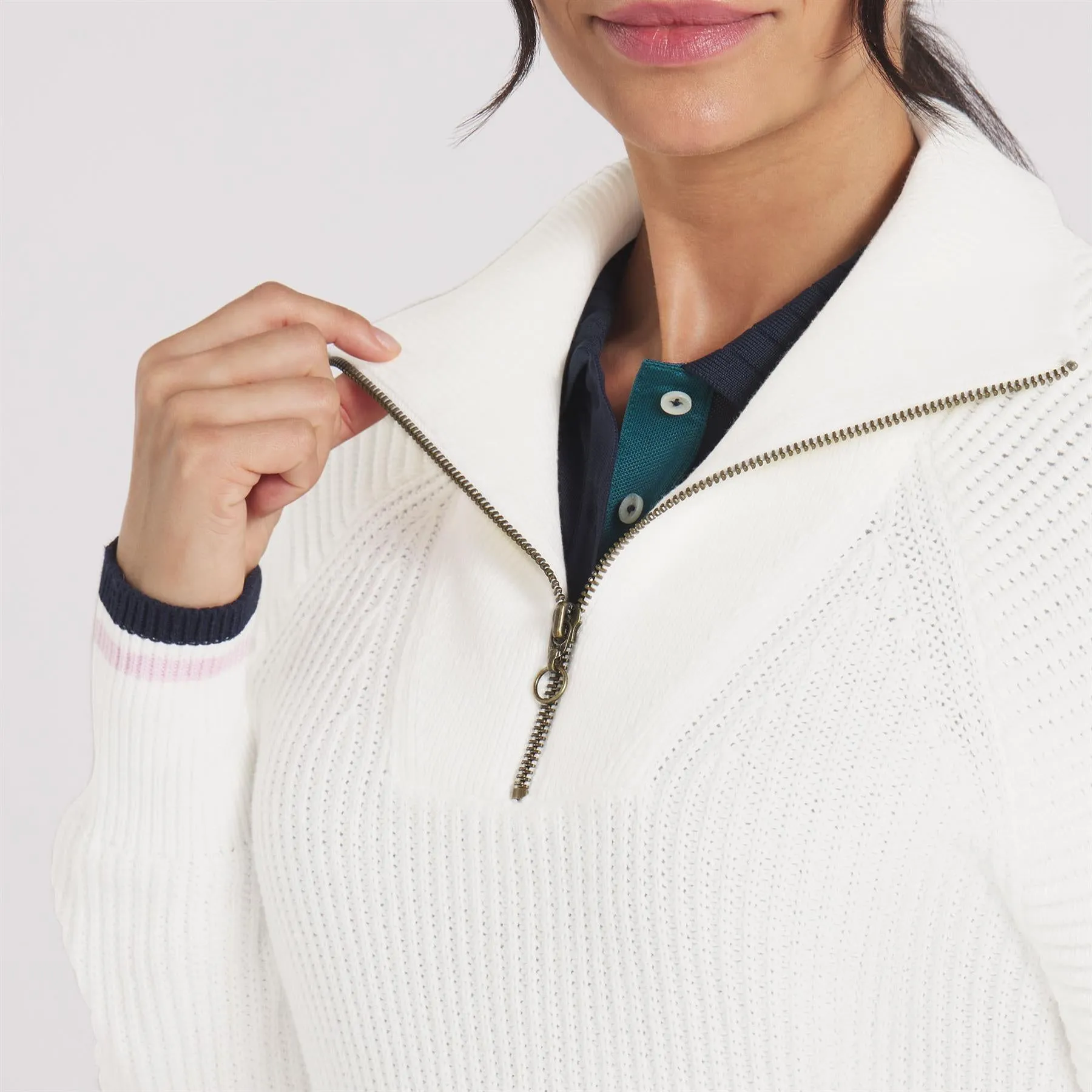 Womens AP Quarter Zip Sweater Warm White - AW24