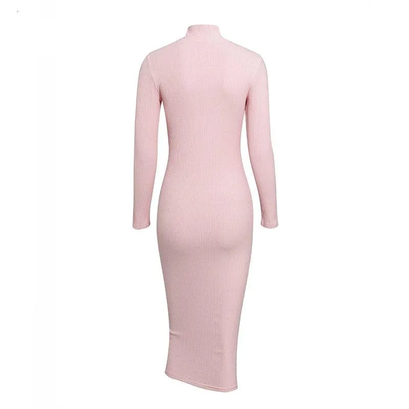Women's Autumn/Winter Ribbed Sweater Sheath Dress