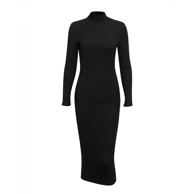 Women's Autumn/Winter Ribbed Sweater Sheath Dress