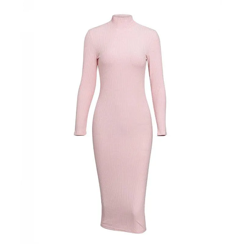 Women's Autumn/Winter Ribbed Sweater Sheath Dress